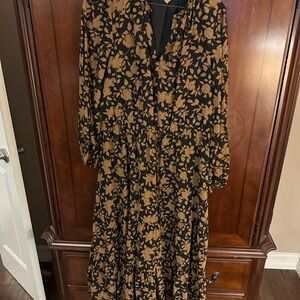 Ann Taylor Black and Brown Floral Long Sleeve Dress